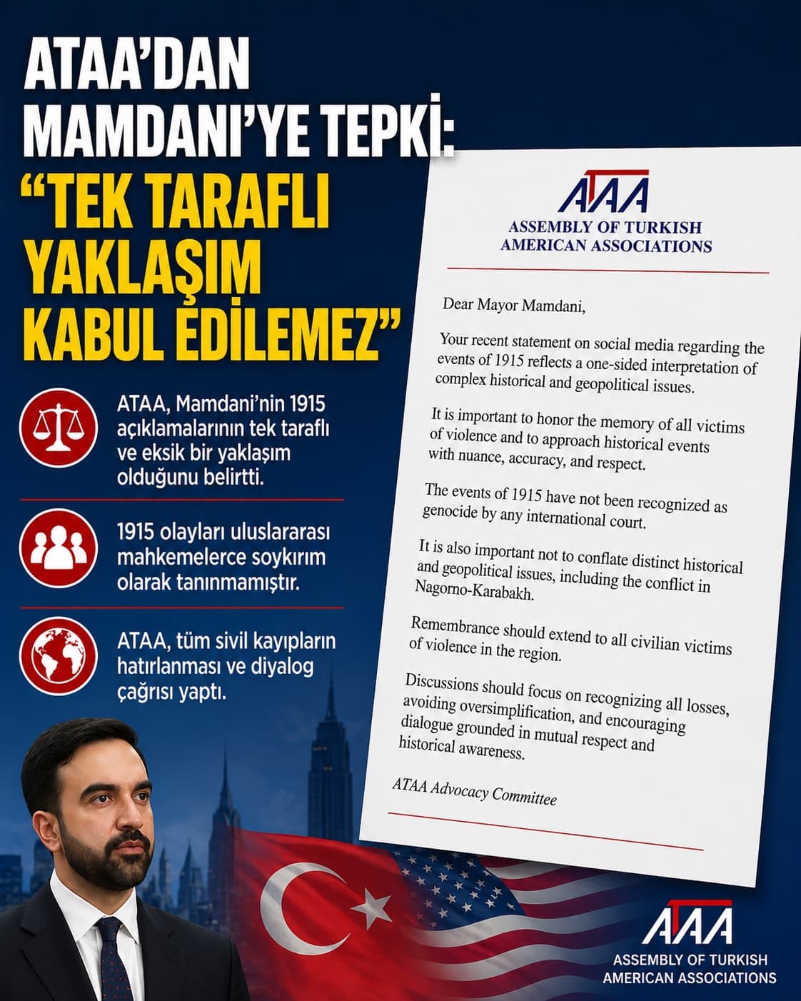 ATAA’dan Mamdani’ye Tepki: “Tek Taraflı Yaklaşım Kabul Edilemez”